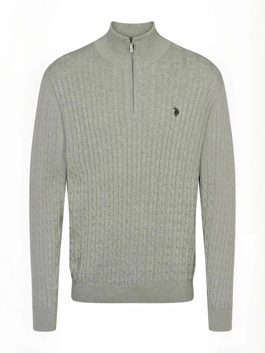 Свитер U.S. POLO ASSN. 'UMRomeo Half-zip' серого цвета с пятнистой текстурой