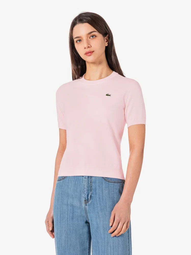 Свитер женский LACOSTE Light Pink, с круглым вырезом, 100% хлопок