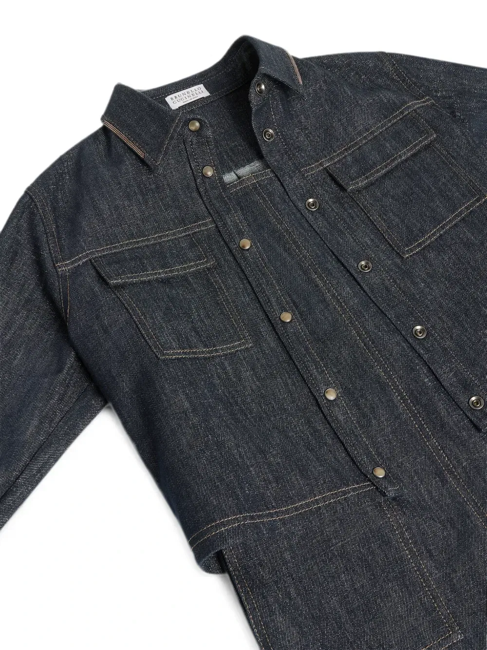 Джинсовый комлпект из сарафана и рубашки с декором Monili Brunello Cucinelli Kids, синий — фото 3