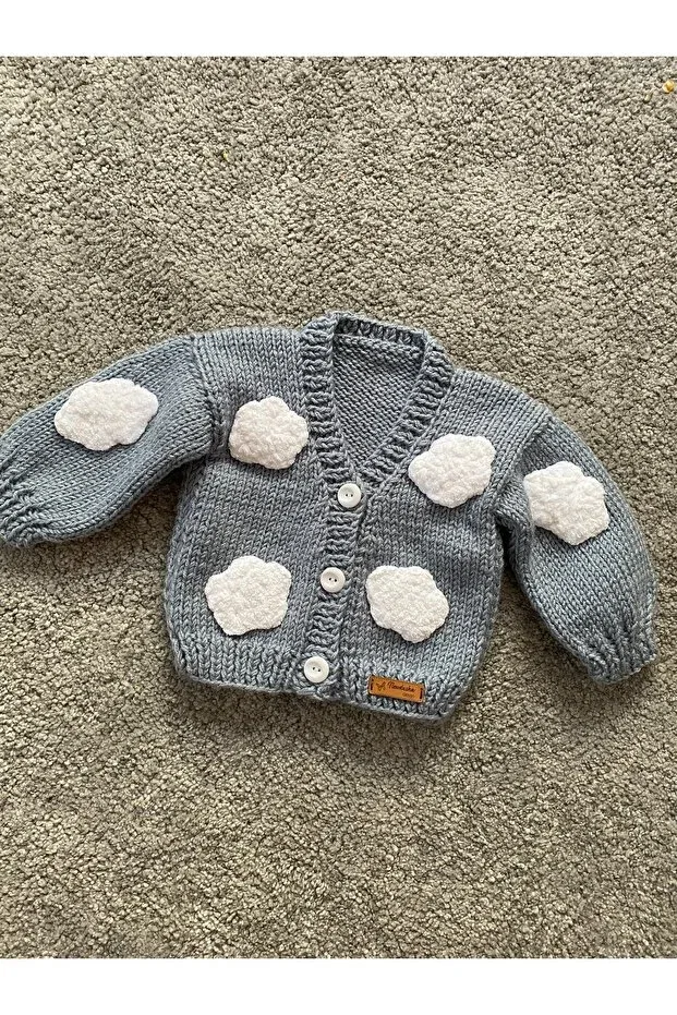 Детский кардиган для мальчиков с принтом Cloud Detailed Hand Knitted Nevalin, Blue — фото 3