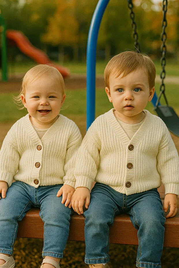 Детский кардиган оверсайз с деревянными пуговицами Nimini Kids, Ecru — фото 4