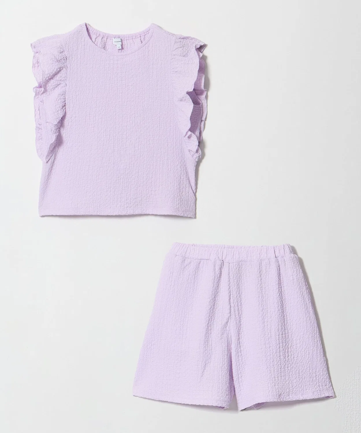 Детский комплект из топа и шорт с рюшами, модель Pukupuku Frill, green label relaxing, Лиловый