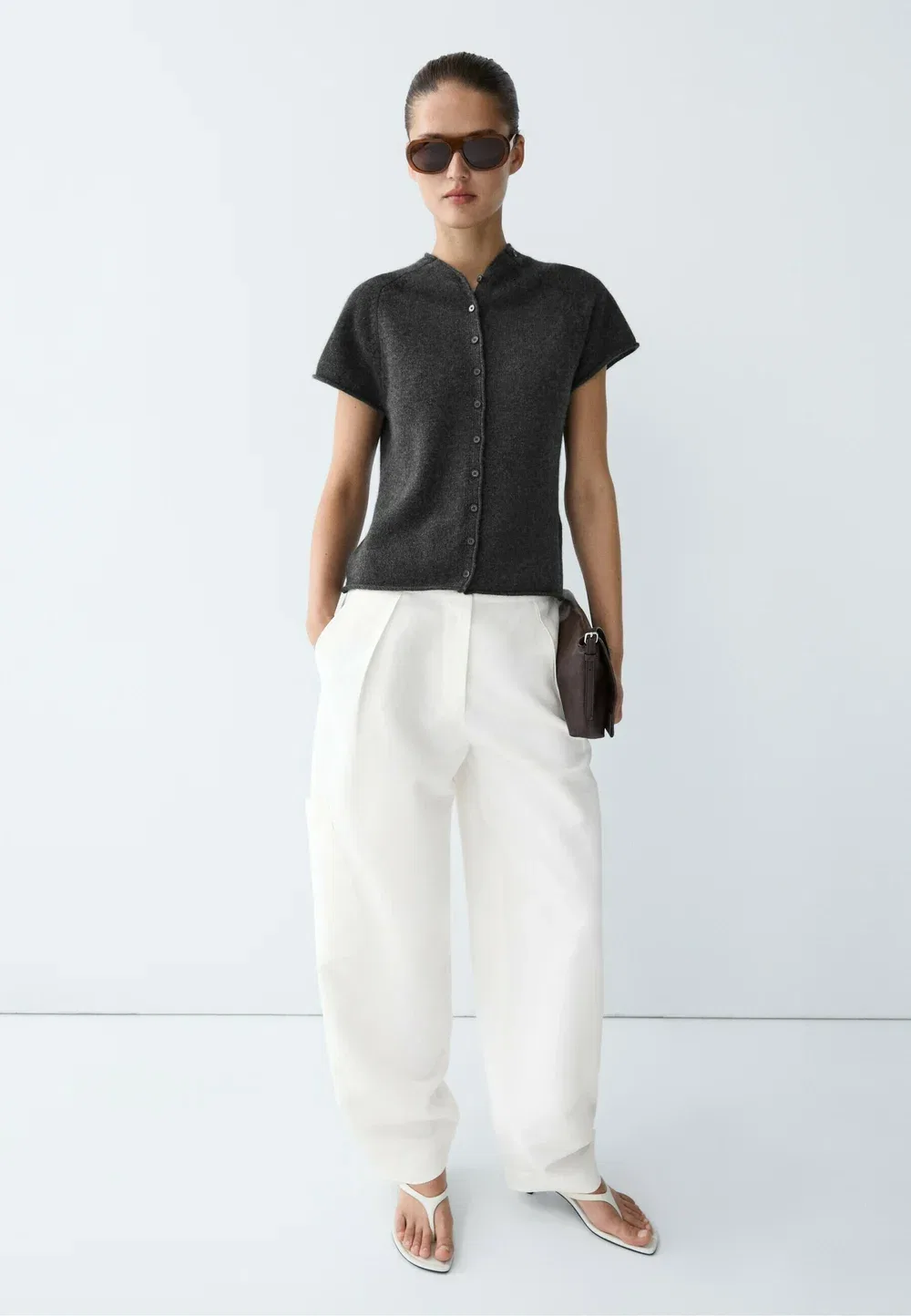 Вязаный жилет-кардиган из 100% кашемира Massimo Dutti, Dark Grey — фото 4
