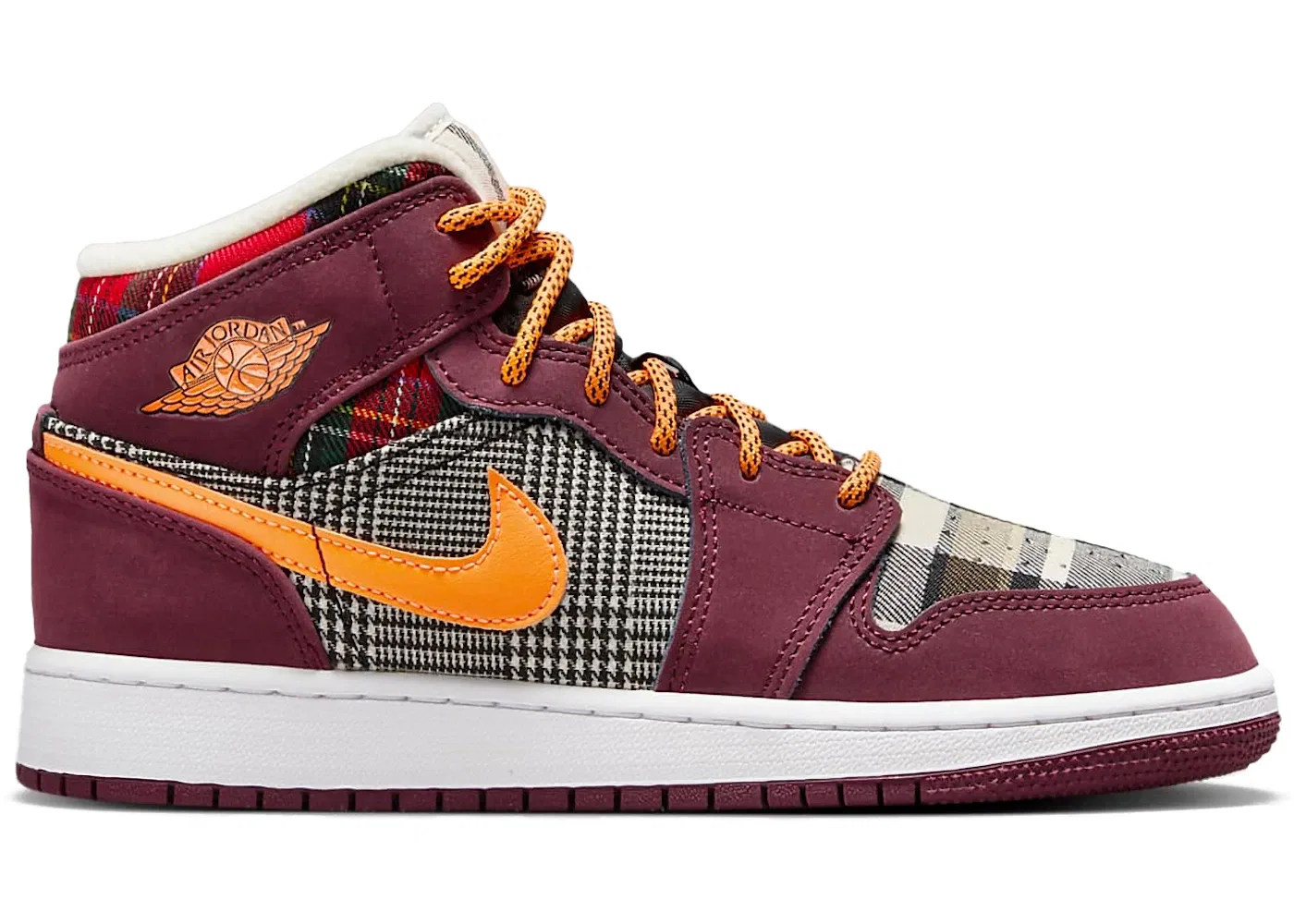 Детские кроссовки Lifestyle с принтом Jordan 1 Mid SE Jordan, Night Maroon/Black/White/Total Orange