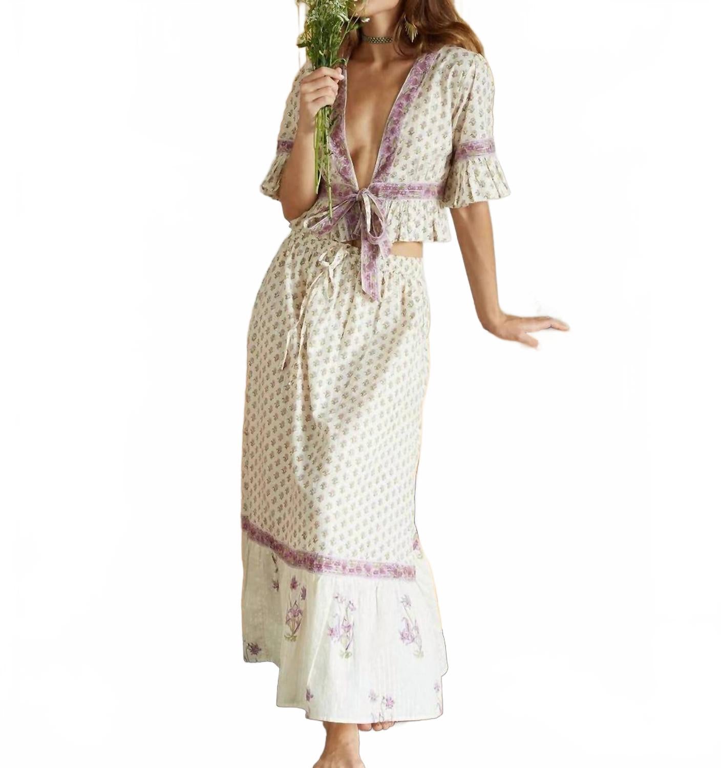 

Топ с завязками и макси-юбка с люрексом в бежевом цвете The fox and the mermaid