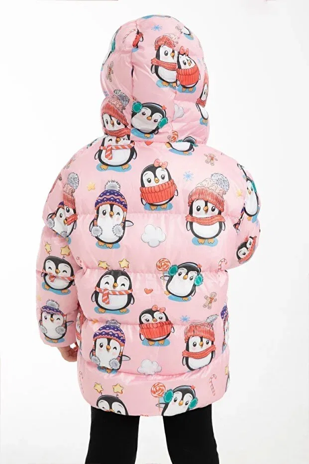 Детское зимнее пальто для девочек с принтом Penguin Candy Firststops, Pink — фото 4