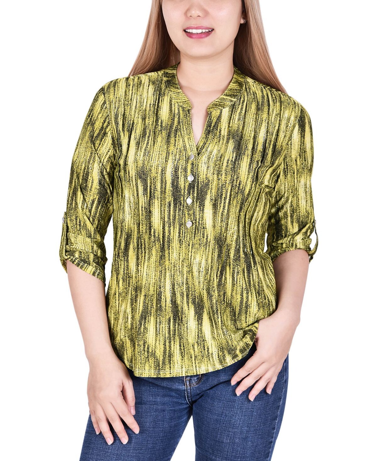 

Топ petite с y-образным вырезом и рукавами-фонариками 3/4 NY Collection