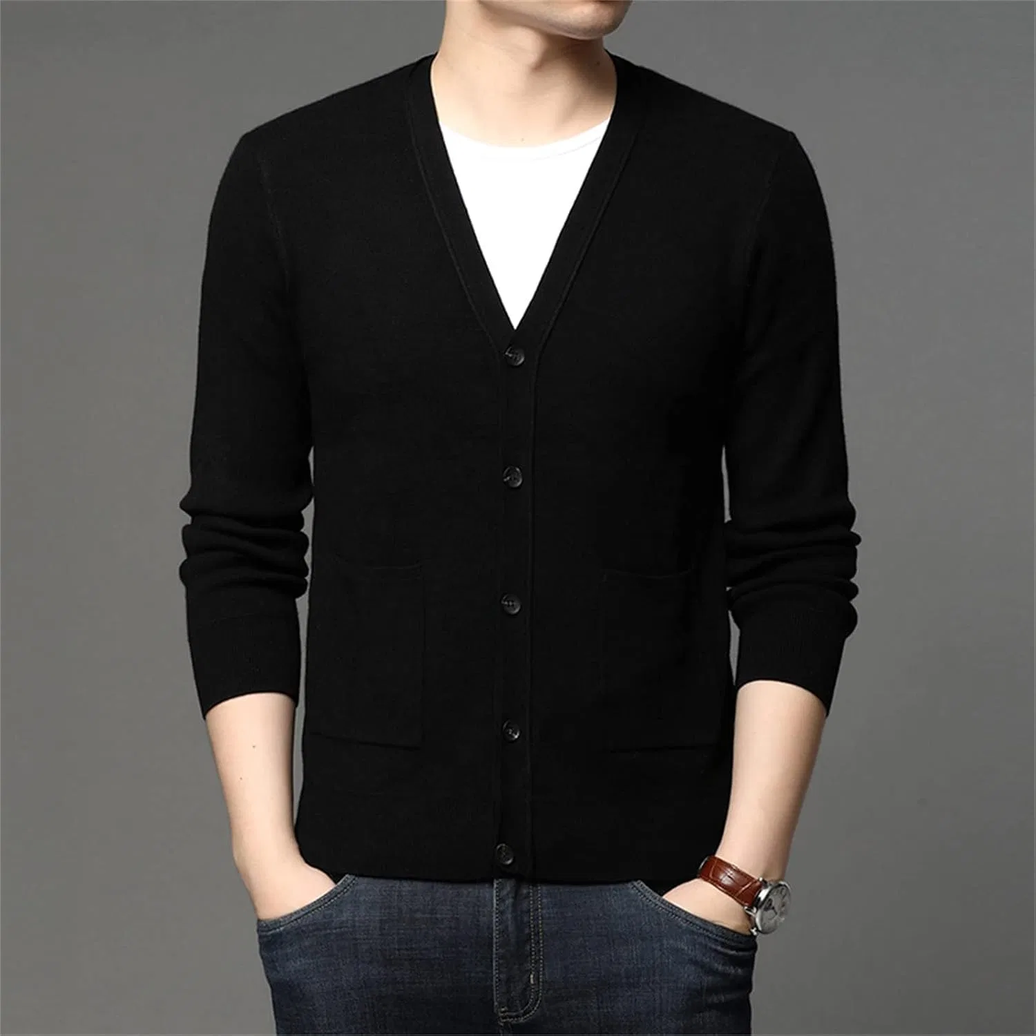 Кардиган с шальным воротником, Slim Fit, черный Generic — фото 3