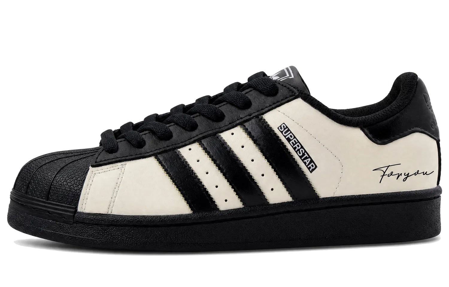 Детские кроссовки для скейтбординга с кастомизированным дизайном Adidas Originals Superstar 2, Beige Black — фото 3