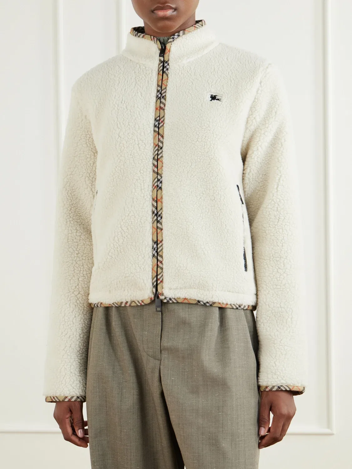 Легкая куртка из плюша в клетку Burberry, белый — фото 3