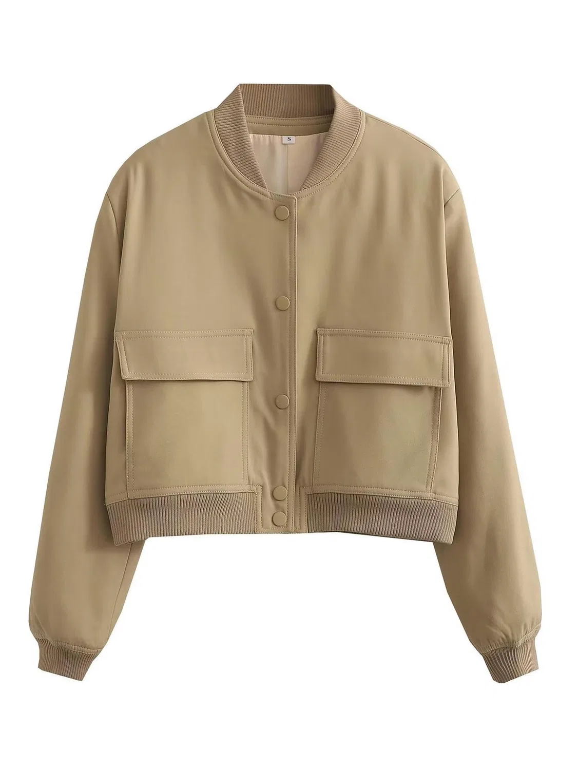 Женская свободная куртка-бомбер с большими карманами Khaki-S, Dark Khaki