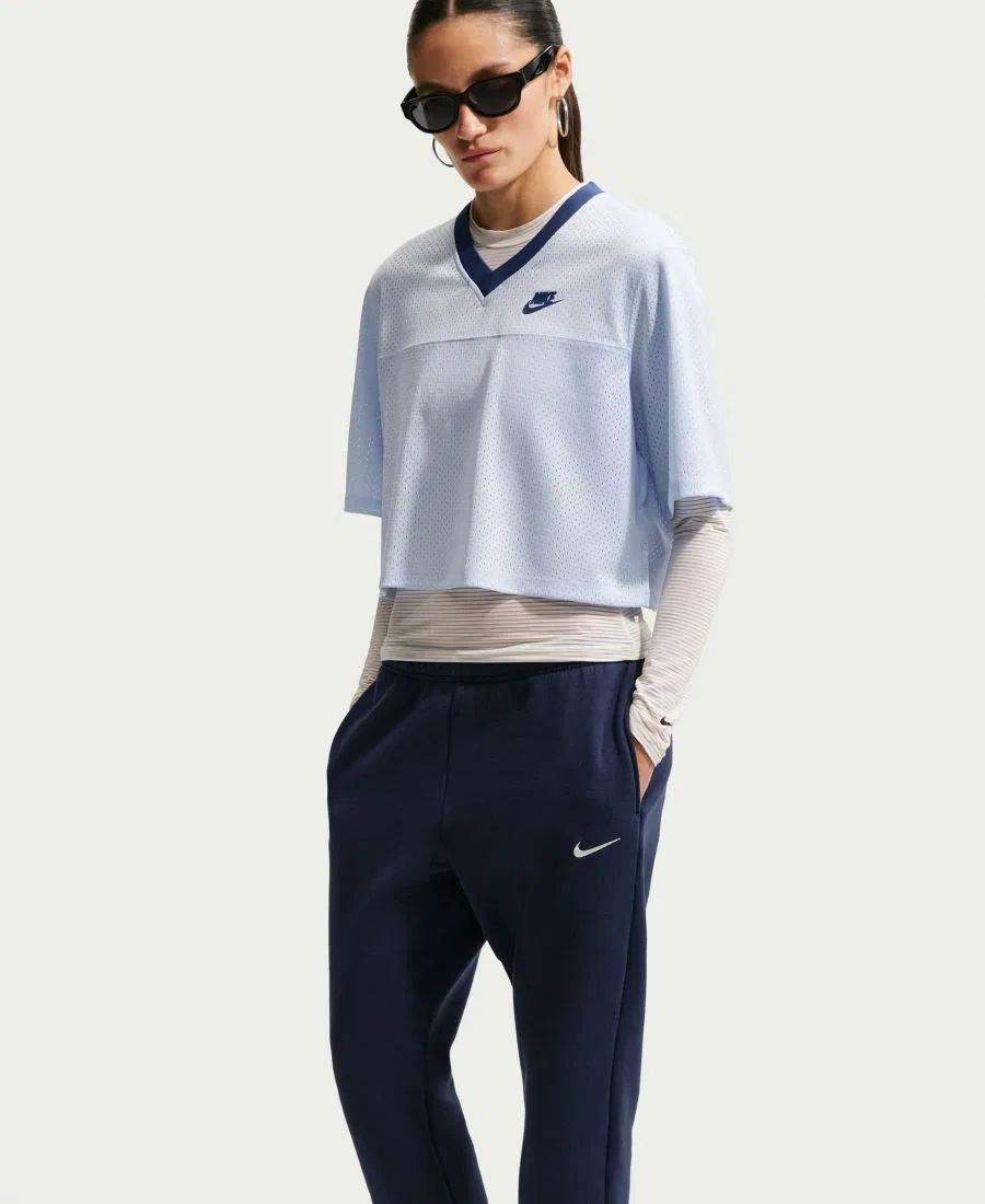 Джоггеры женские из флиса средней плотности с завышенной талией Studio Fleece Nike, Midnight Navy Sail — фото 3