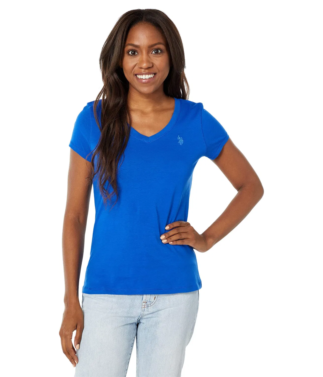 Женская футболка с коротким рукавом V-образным вырезом U.S. POLO ASSN., Parisian Blue