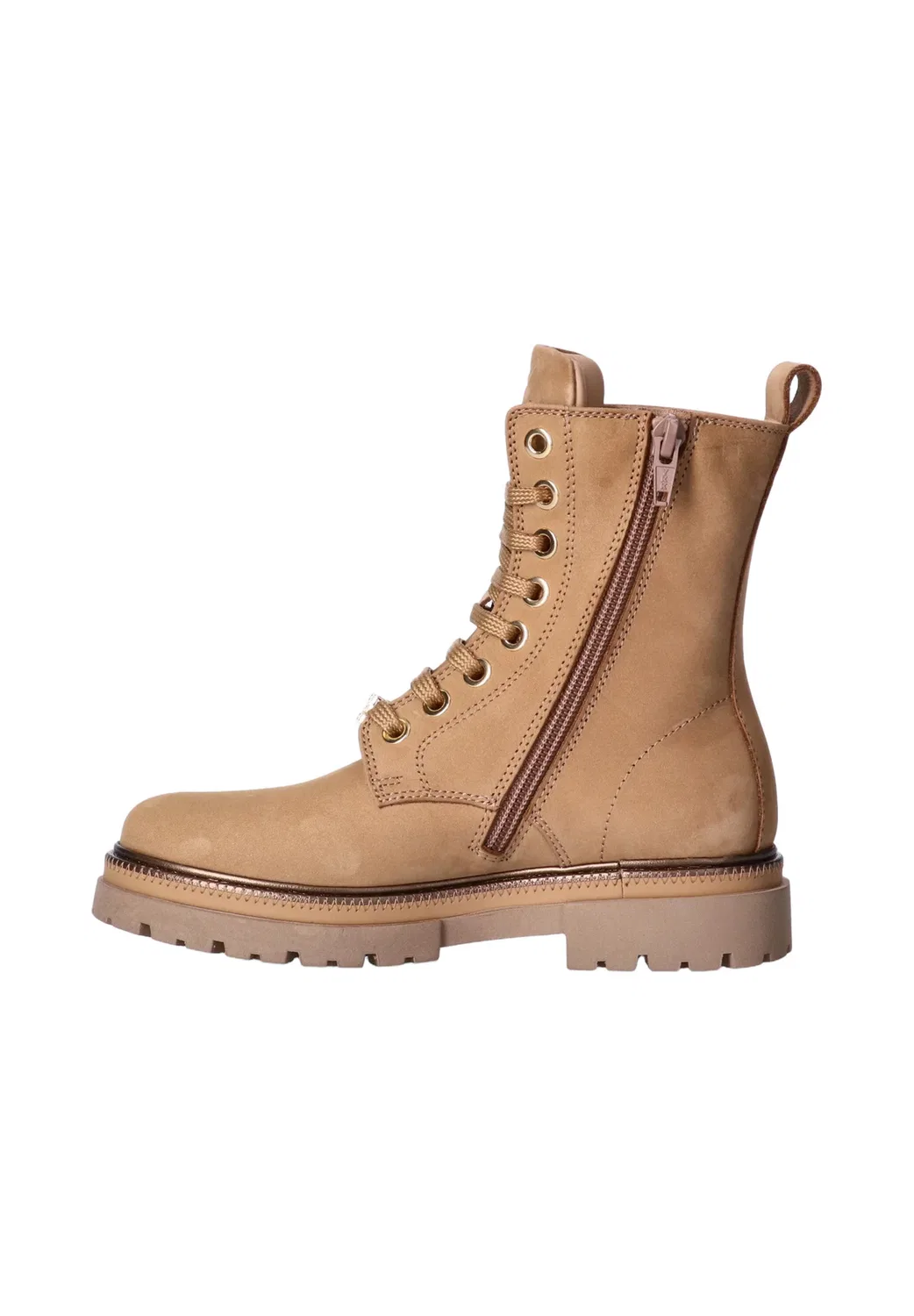 Anfibi da bambina con passalaccio dorato e logo Laterale - ботильоны на шнуровке Elisabetta Franchi La Mia Bambina, Beige