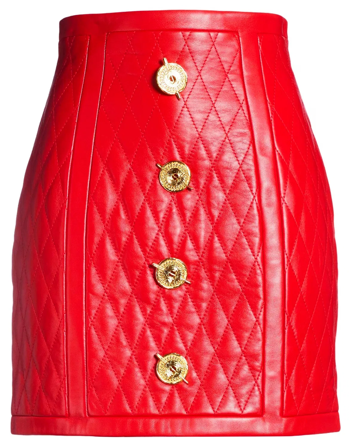 Женская расклешенная юбка из кожи с аппликацией Balmain, красный