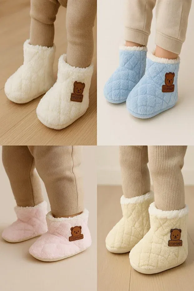 Детские пинетки-сапожки безрукавные с принтом Baby panduf booties unisex knitwear welsoft anti-slip sole (sole size 12cm) nursery shoes 6-12 months Dinamik Çocuk, White — фото 4