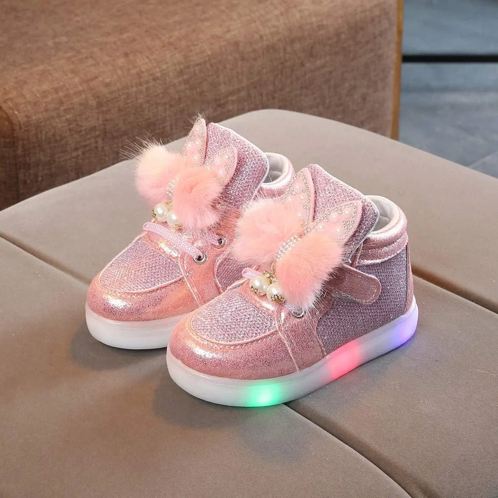 Детские кроссовки для девочек со светящейся подошвой с кроликом, Pink — фото 3