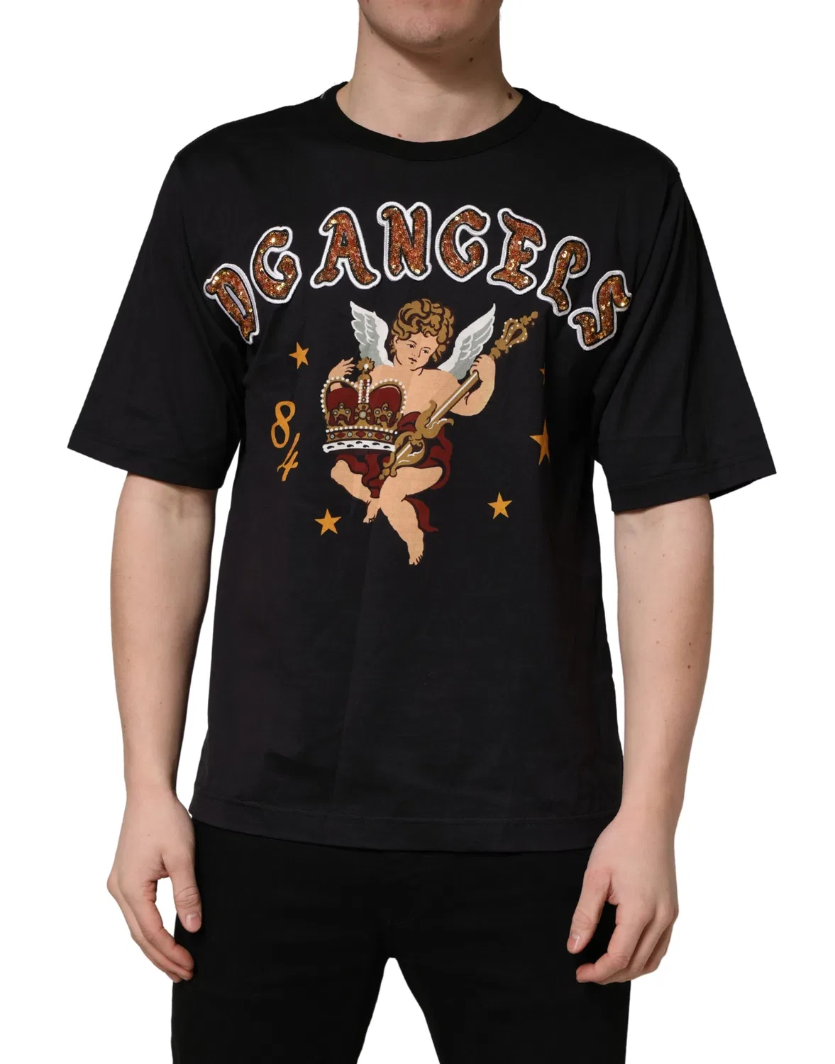 Мужская футболка с принтом ангела с короной и надписью DG ANGELS Dolce & Gabbana, Black — фото 4
