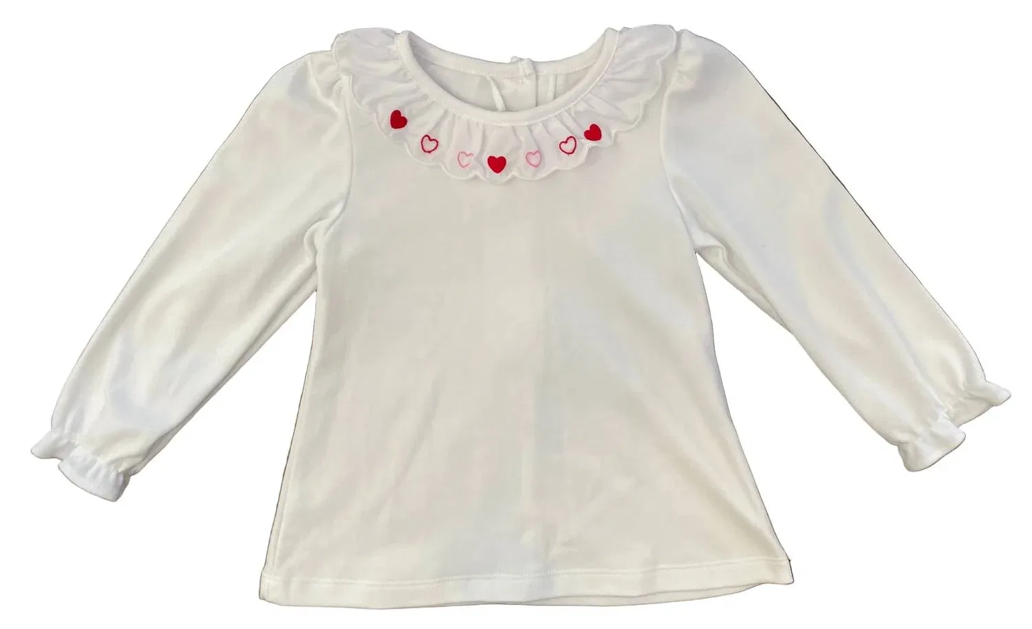 Детская блузка для девочек с вышивкой сердечек и волнистым краем Hearts Embroidered Scallop Knit Zuccini Kids, White