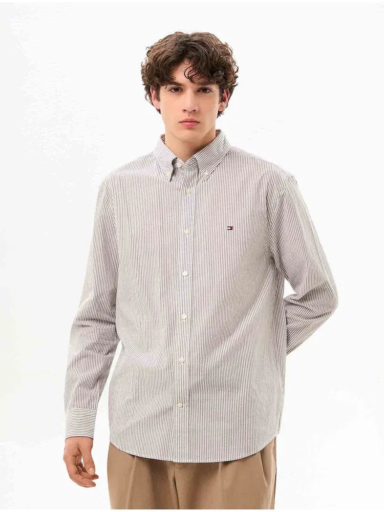Рубашка с длинным рукавом полоска, Easy Care TOMMY HILFIGER, Dark Brown