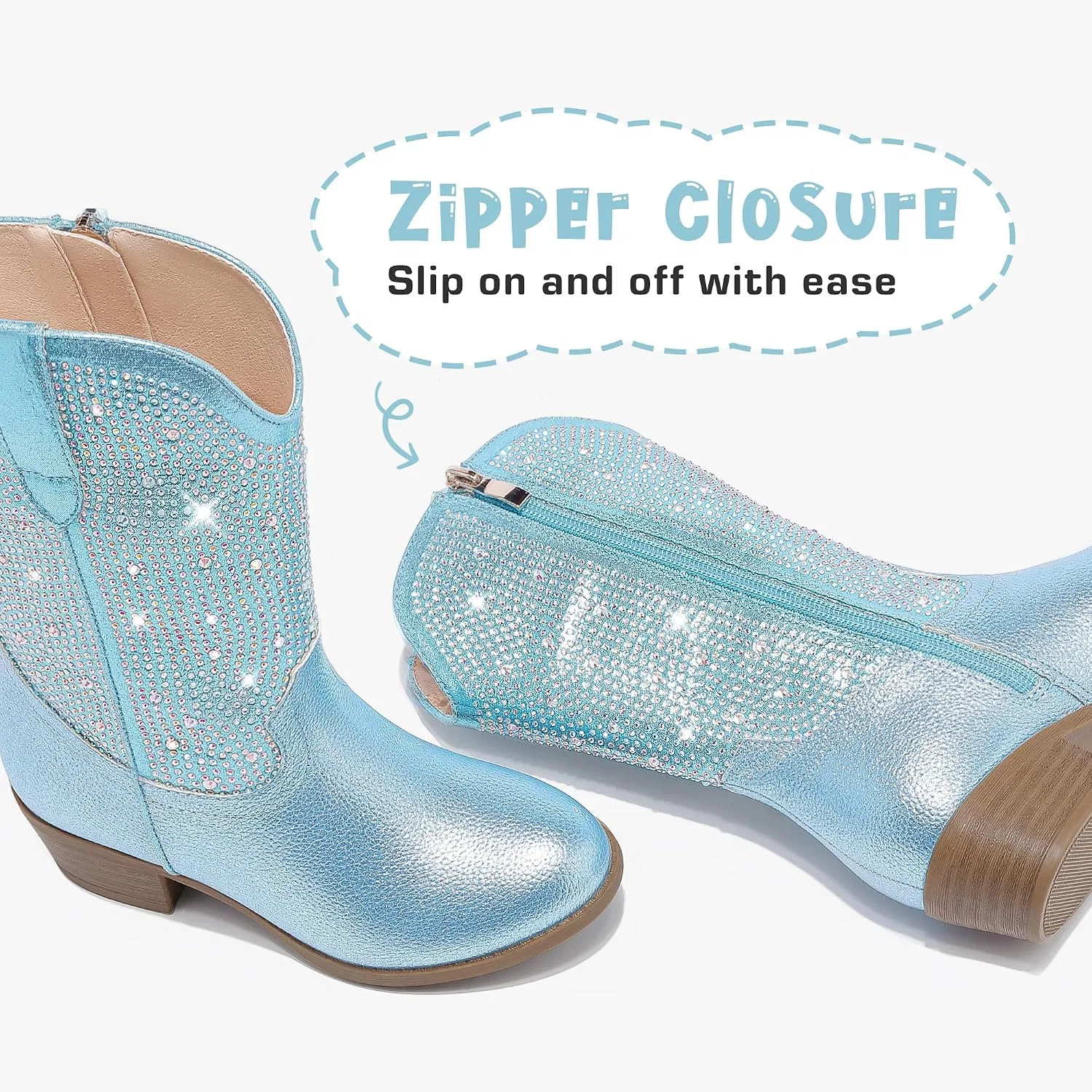 Детские сапоги для девочек со стразами Motasha Rhinestone Girls Cowboy Boots Sparkly Cowgirl Boots Little Big Kid, Blue — фото 3