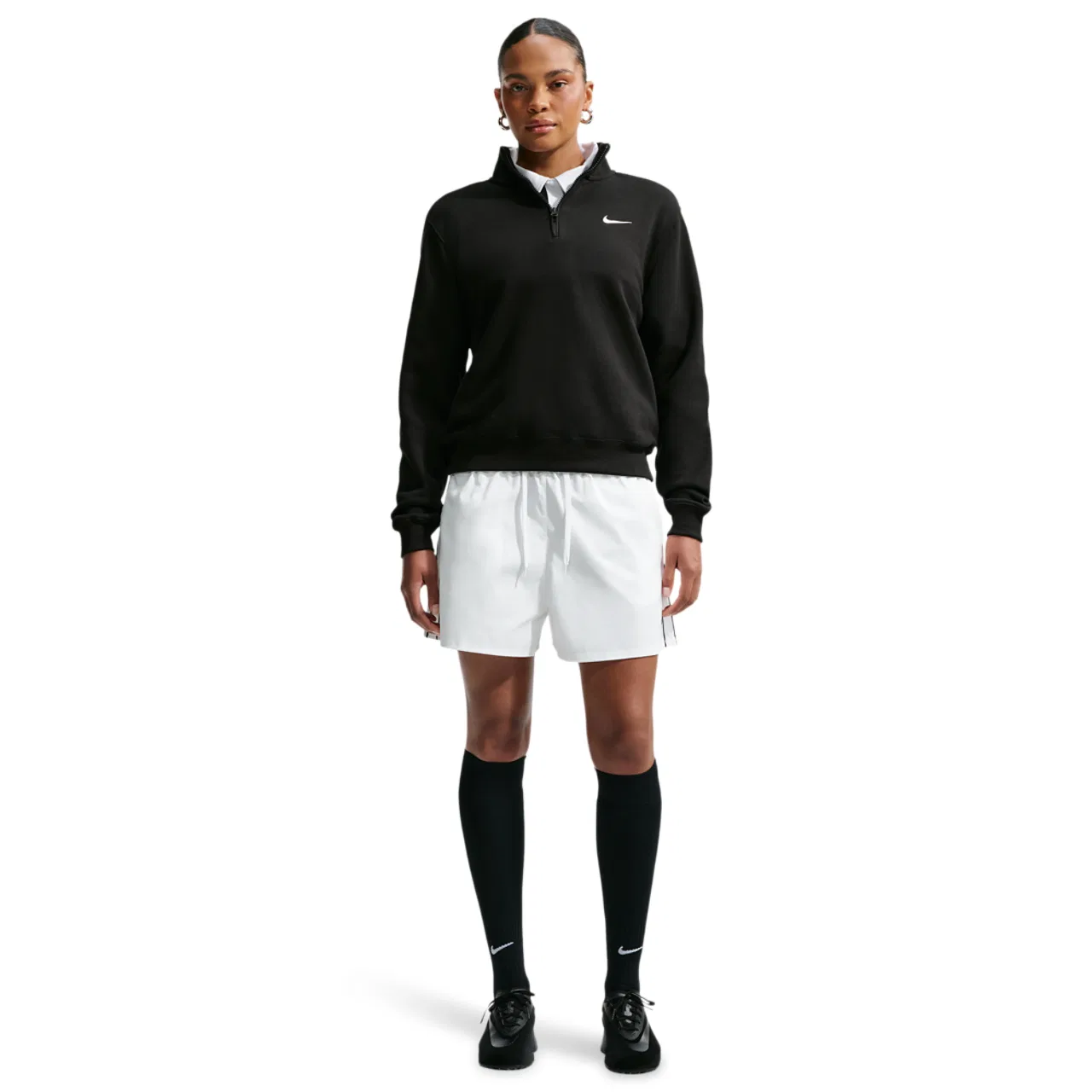 Женская флисовая толстовка на молнию средней плотности Nike Studio Fleece Midweight Quarter Zip, Total Black/Sail — фото 4