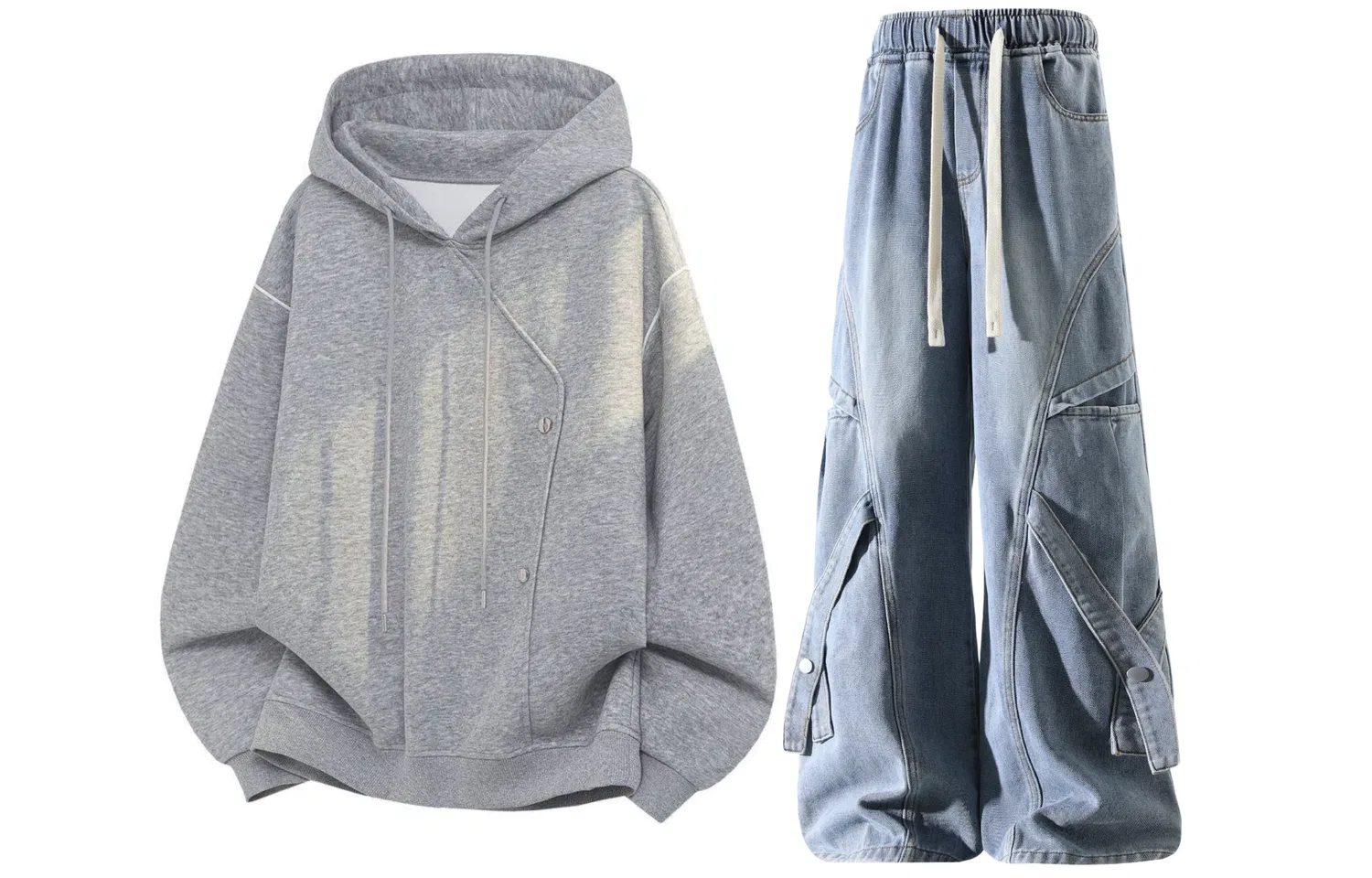 Детский комплект толстовки с капюшоном Light Gray Top+Black Pants GWAF, Light Gray/Black — фото 3