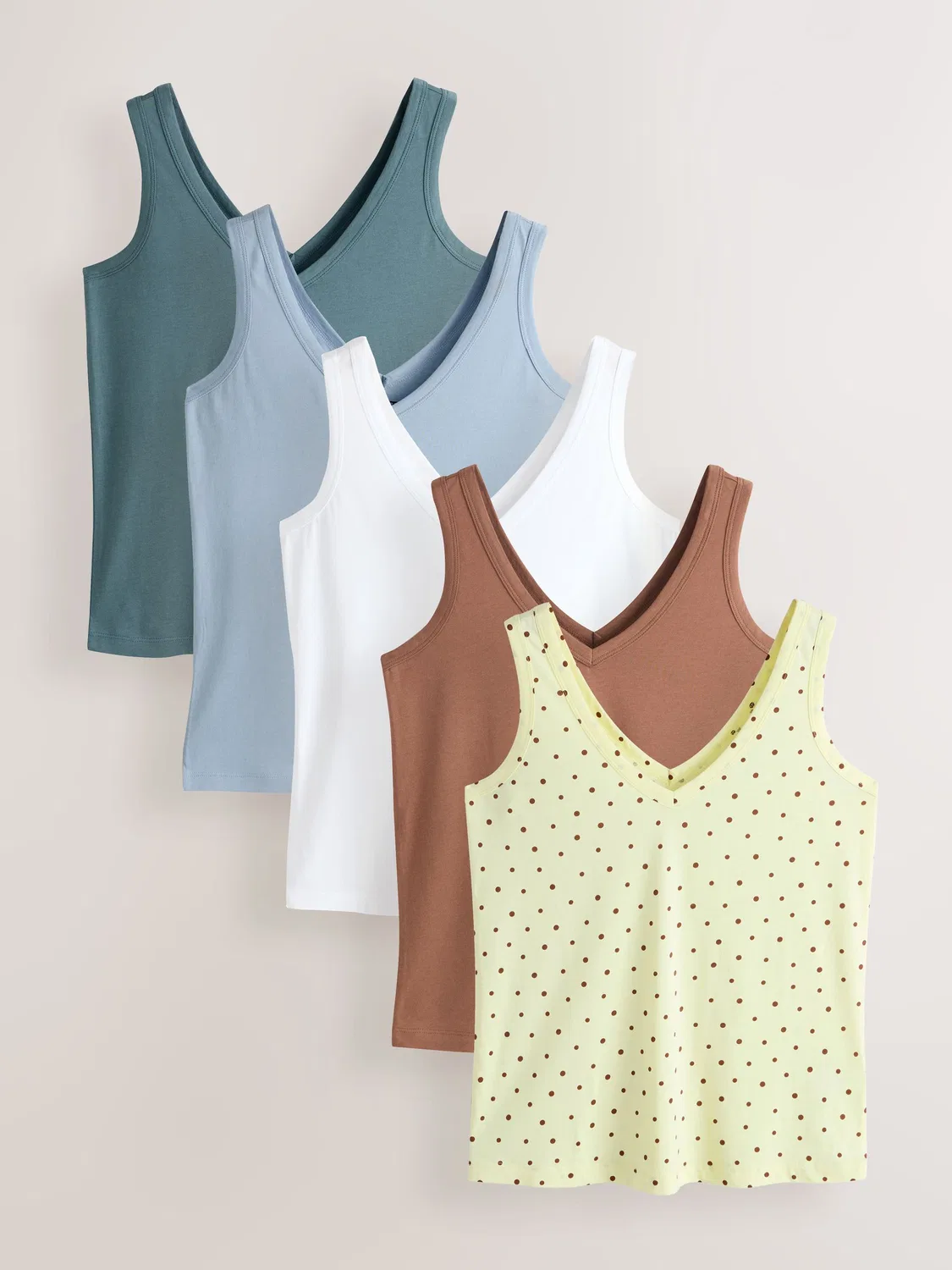 Комплект из 5 маек Slouch Vests Next, коричневый/горошек/синий/белый