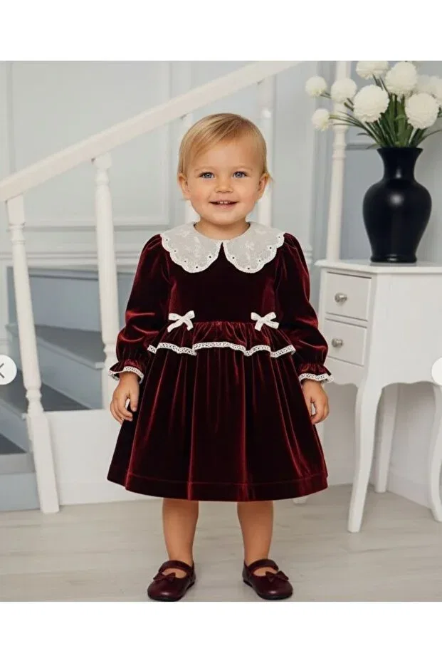 Детское платье для девочек бархатное с длинным рукавом Eray Kids, Red