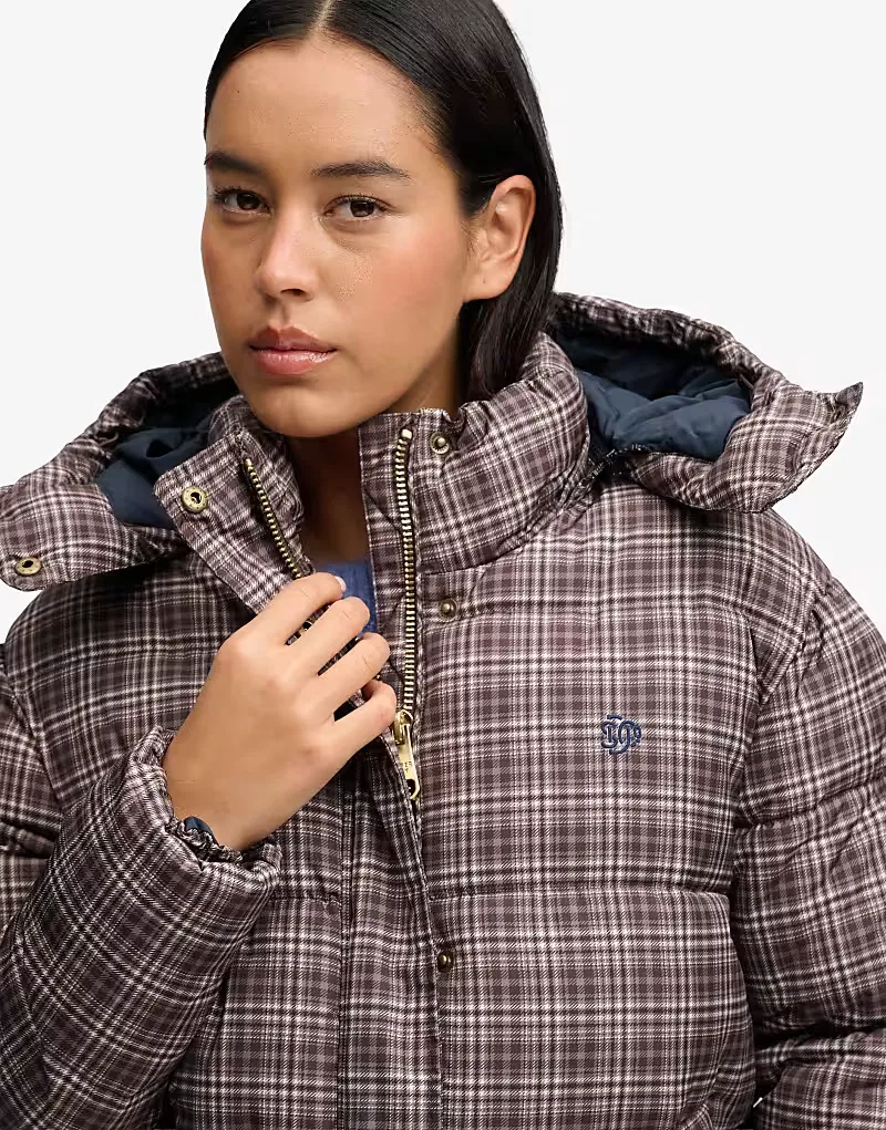 Пуховая куртка Superdry Premium с принтом в клетку каштаново-коричневый — фото 3