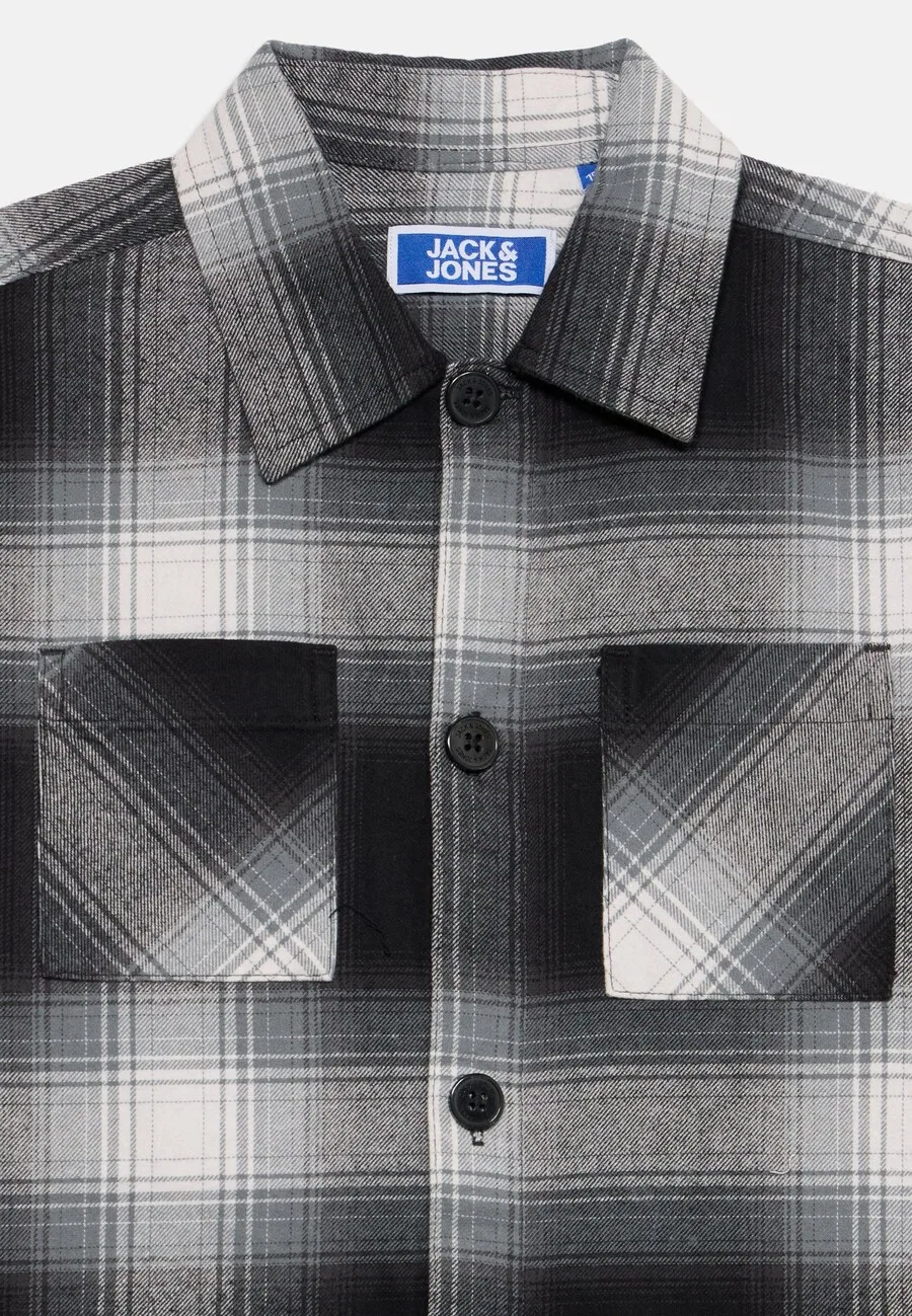 Детская рубашка Jack & Jones Junior на пуговицах, удобная посадка, модель, темно-серый цвет — фото 3