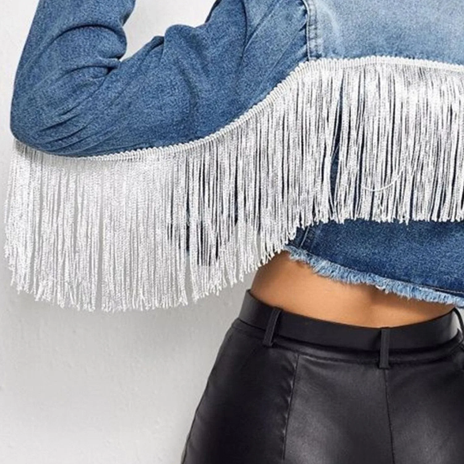 Женское джинсовое укороченное пальто с потертостями Western Cowgirl, Blu scuro — фото 3