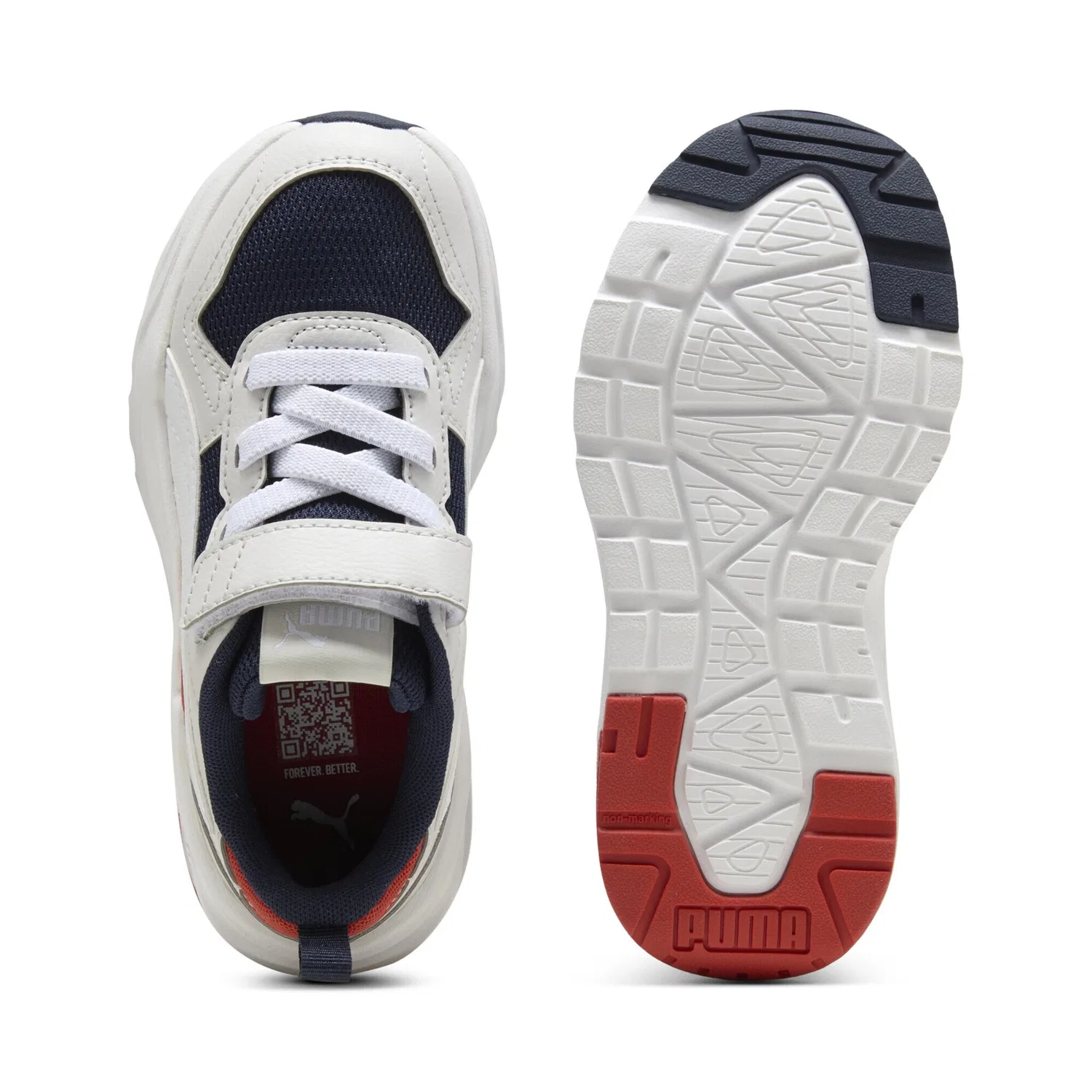 Детские кроссовки с амортизацией PUMA, Navy White Feather Gray Red Fire Blue — фото 4