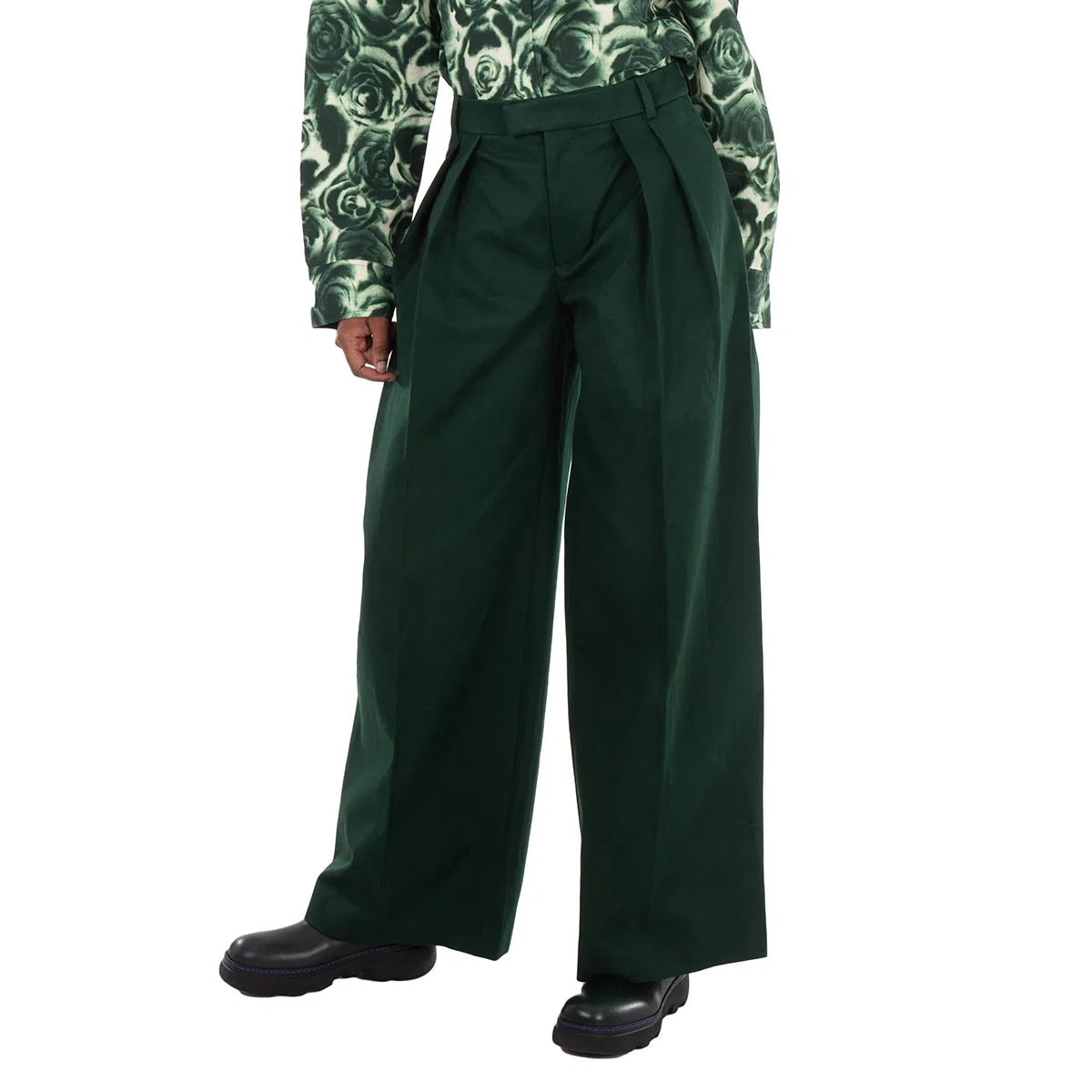Брюки широкие с защипами из хлопка Wide Leg Pleated-Detail Cotton Trousers Burberry, Ivy — фото 3