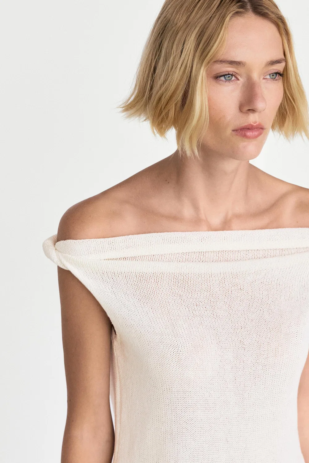 Топ-бандо Massimo Dutti, с ребристой вязкой, кремовый — фото 3
