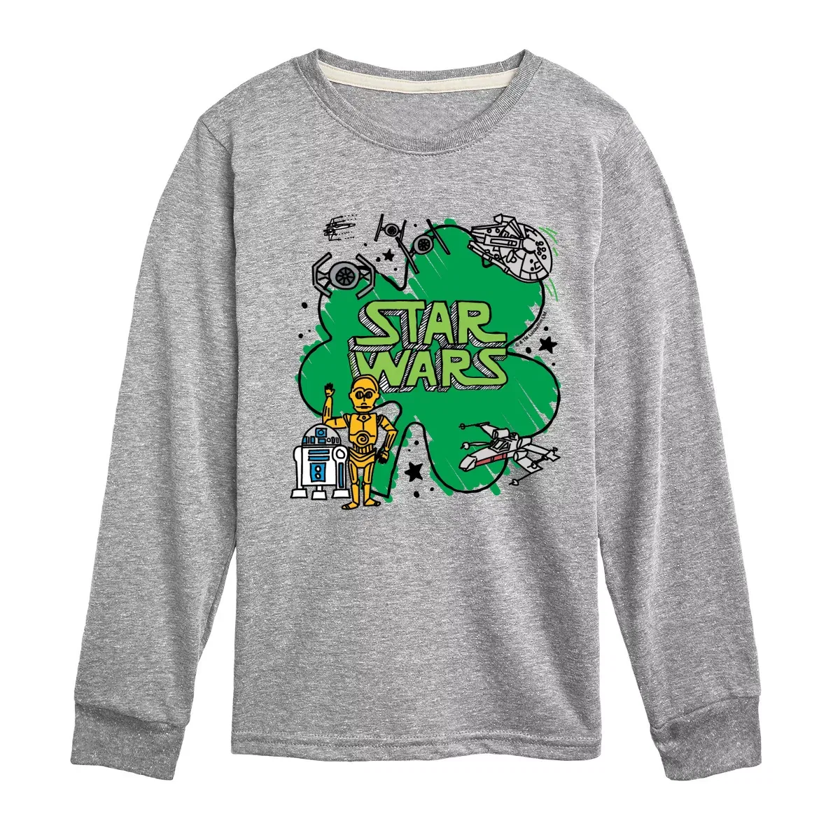 Детское графическое футболка с длинным рукавом St. Paddy's Scribble Star Wars, Athletic Heather