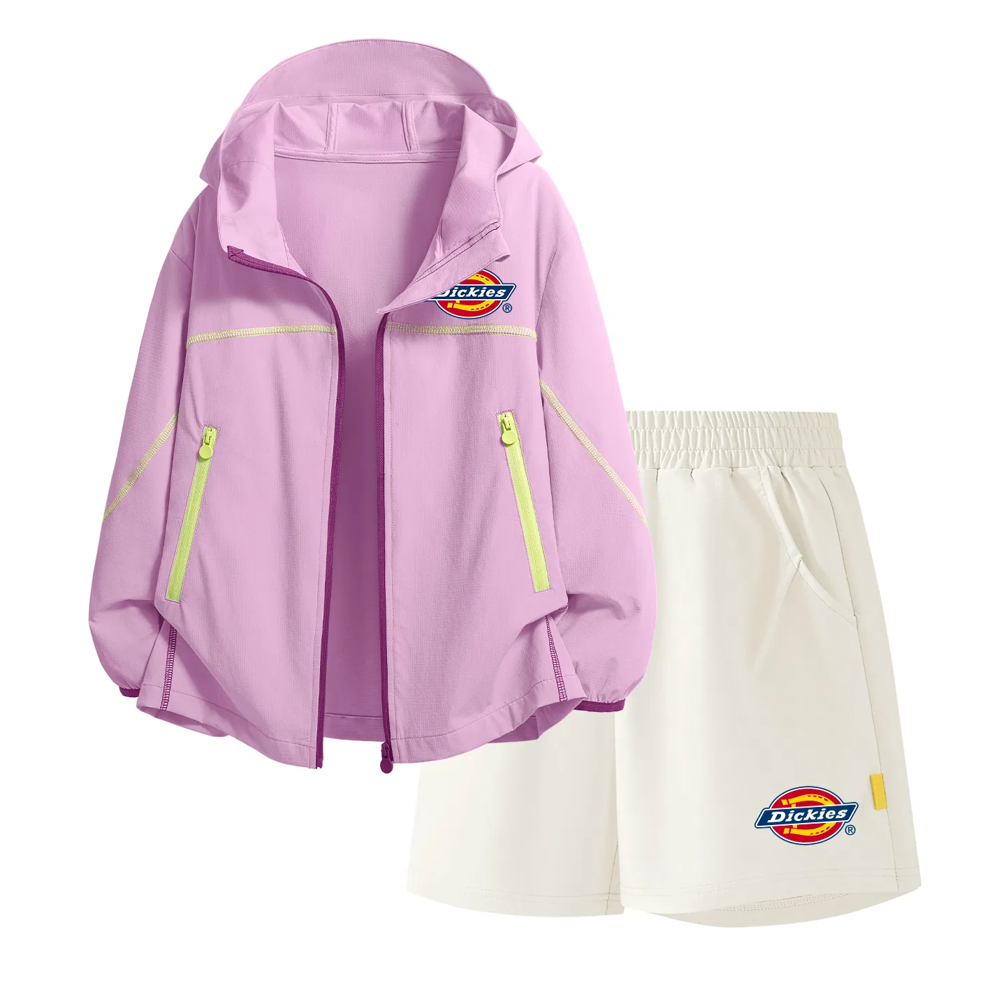 Детский комплект из футболки и шорт с принтом Silicone with S Logo K Purple+S Logo K Bottom Right Mist White Dickies, Purple/Mist White