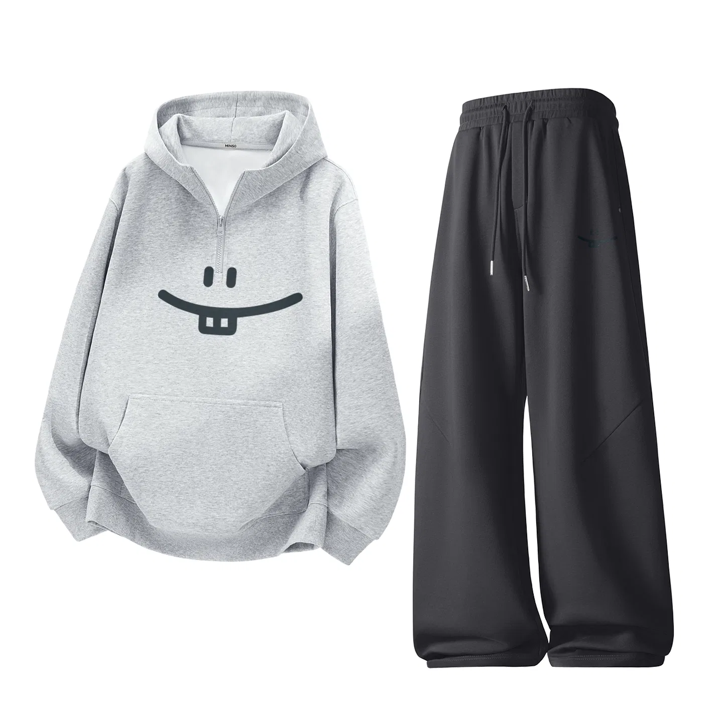 Детский комплект из худи и спортивных штанов с капюшоном Simple Smile Drawing MINISO, Heather Gray