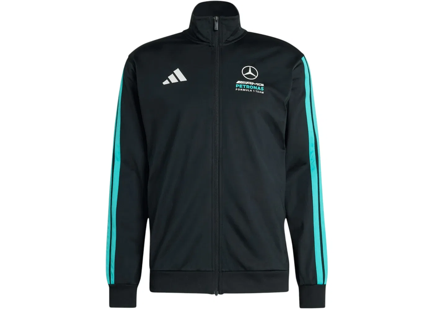 Мужская куртка-ветровка с принтом Adidas Mercedes AMG Petronas Formula 1 Team DNA Track Top, Black Semi Mint Rush