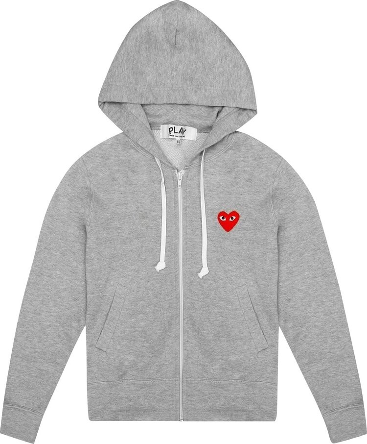 Худи Comme des Garçons Play Zip Up Hoodie With Red Heart 'Grey', серый — фото 2