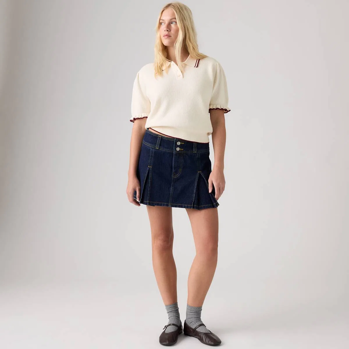 Мини-Юбка с обратными складками Levi's, Shaded View - Dark Wash