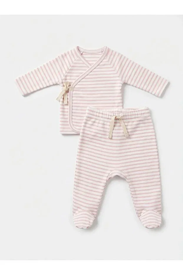 Детское боди-комбинезон в полоску с длинным рукавом Browni Bodysuit & Booties Pants Set Joriens, Pink