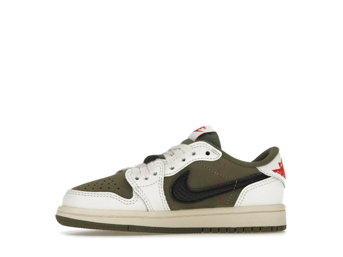 Детские кроссовки с низким силуэтом Jordan 1 Retro Low OG SP Travis Scott Medium Olive, Medium Olive/Black/Sail/Muslin — фото 3
