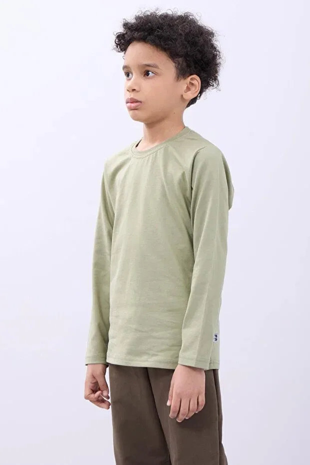 Детская футболка с длинным рукавом хлопковая Basics Perendi, Khaki — фото 3