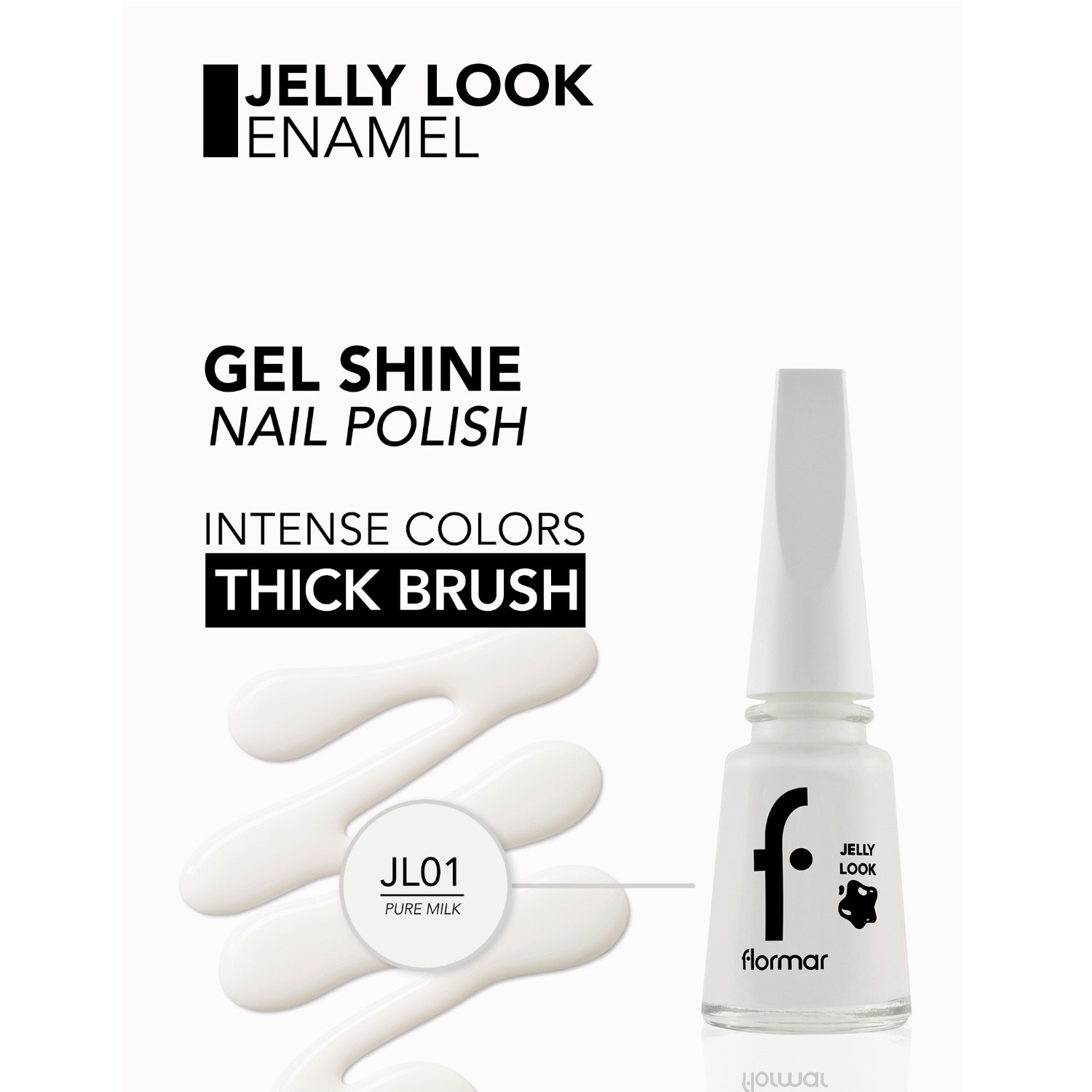 Лак для ногтей jelly look nail enamel Flormar, nr. 1 - pure milk, объем 11 мл — фото 3