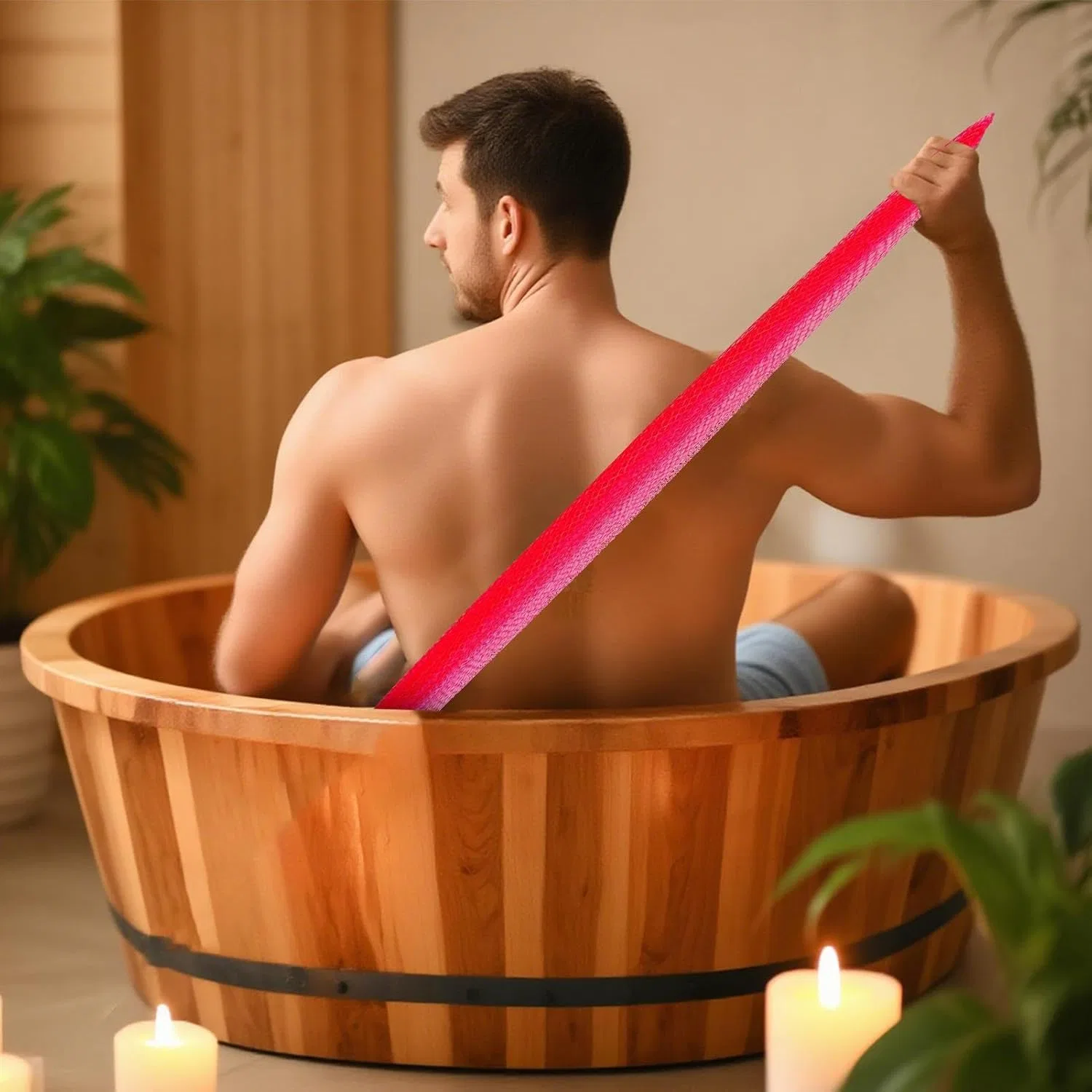 Мочалка для душа с завязкой, Generisch, Розовый — фото 2