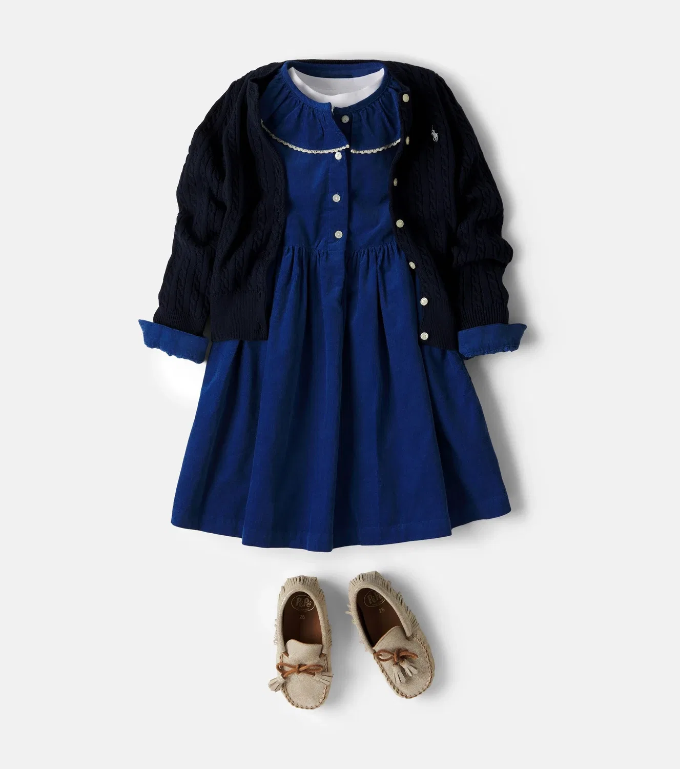 Нарядное платье из вельвета с вышивкой Polo Ralph Lauren Kids, синий — фото 2