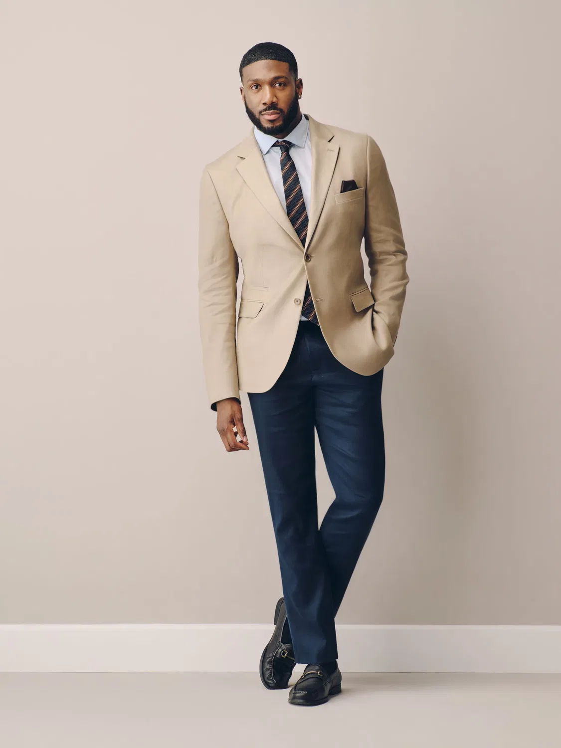 Деловой пиджак Next Slim fit N. Premium бежевого цвета — фото 3