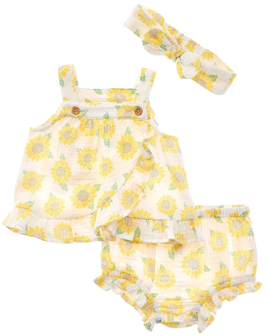 Детский боди-комбинезон с шортами и повязкой на голову Little Me, Sunflower Yellow