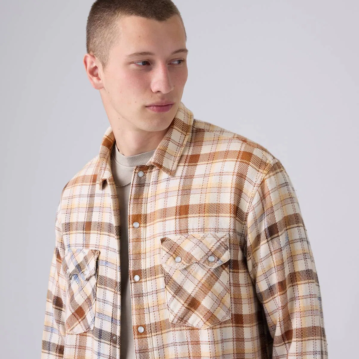 Свободная фланелевая рубашка в западном стиле с длинными рукавами Levi's, Tanner Plaid Whitecap Gray - Multi-Color — фото 2